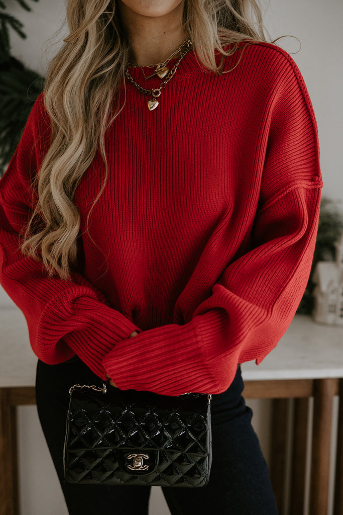 Exposed Seam Sweater - Red