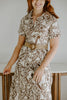 Printed Button Up Dress With Belt - Brown