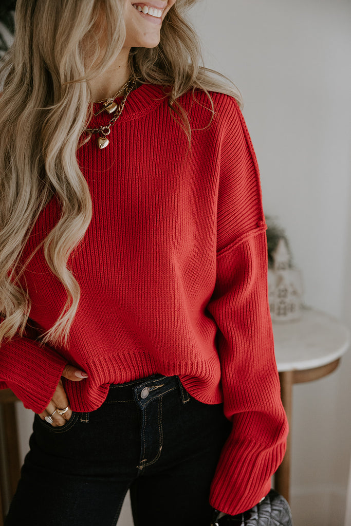 Exposed Seam Sweater - Red