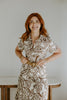 Printed Button Up Dress With Belt - Brown
