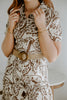 Printed Button Up Dress With Belt - Brown