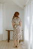 Printed Button Up Dress With Belt - Brown