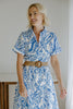Printed Button Up Dress With Belt - Blue