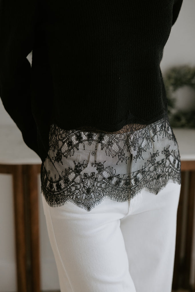 Lace Hem Sweater - Black