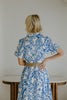 Printed Button Up Dress With Belt - Blue