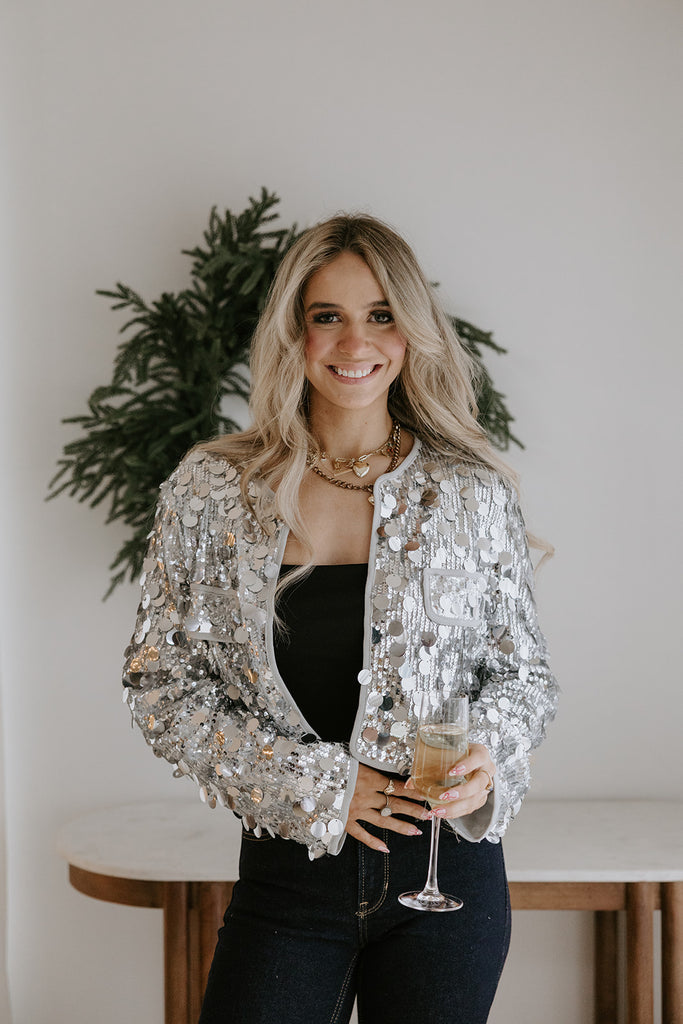 Sequin Crop Jacket - Silver