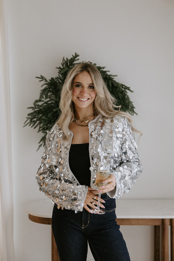 Sequin Crop Jacket - Silver