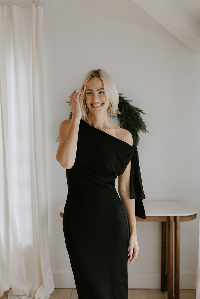 Black Maxi Dress with Shoulder Detail