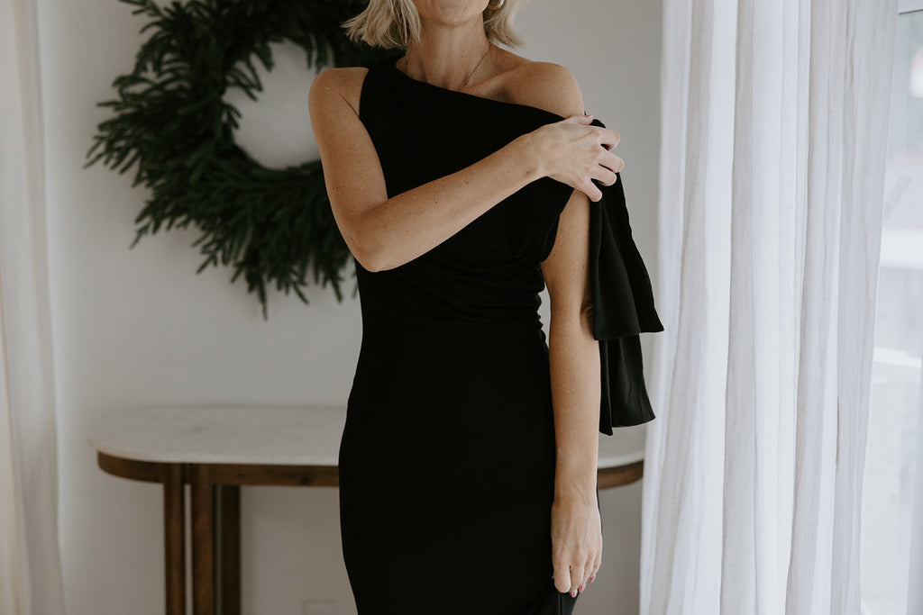 Black Maxi Dress with Shoulder Detail