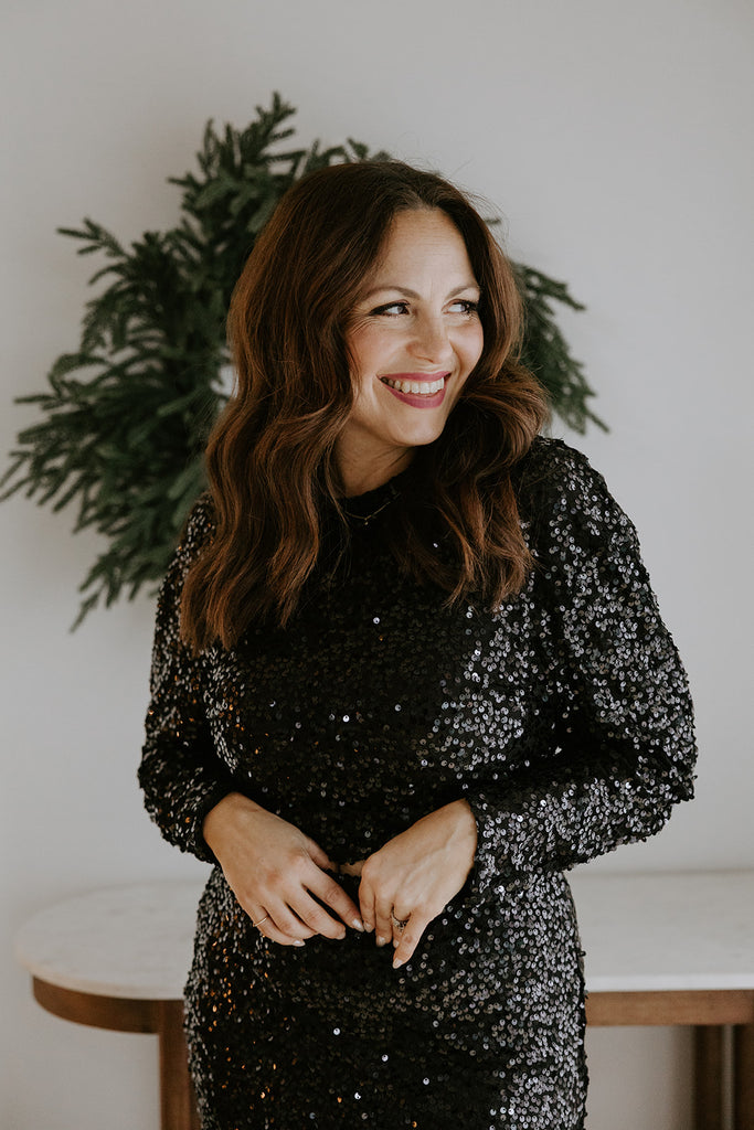 Sequin Top & Skirt Set - Black