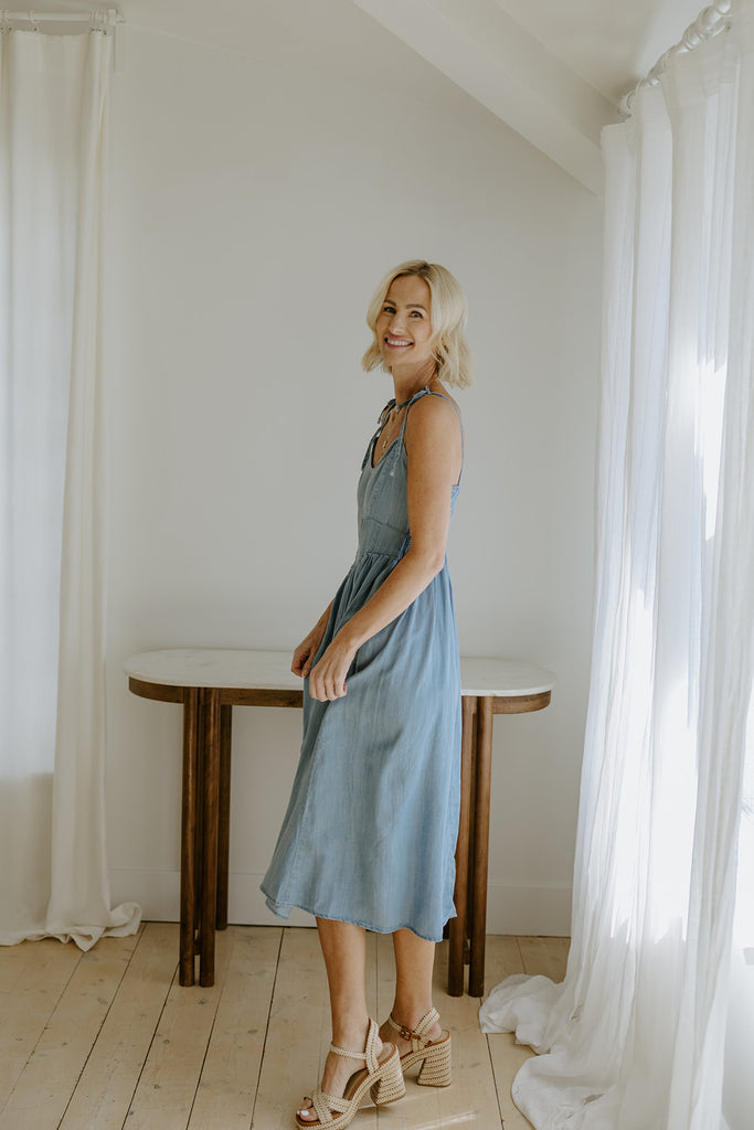 Corset Style Midi Dress - Light Blue