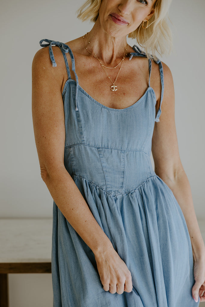 Corset Style Midi Dress - Light Blue