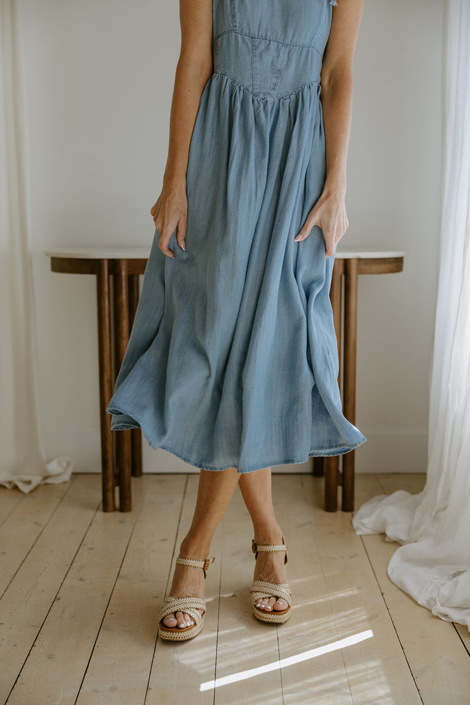 Corset Style Midi Dress - Light Blue