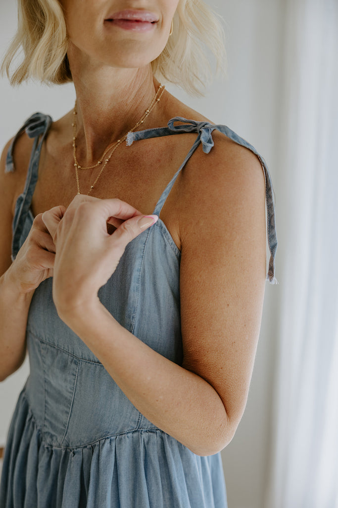 Corset Style Midi Dress - Light Blue