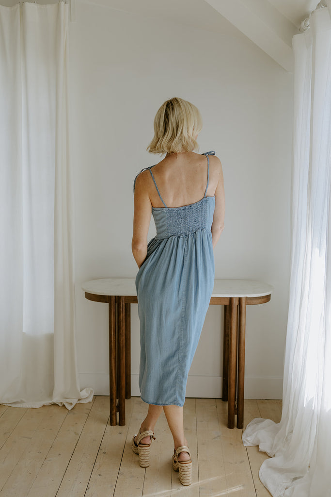 Corset Style Midi Dress - Light Blue