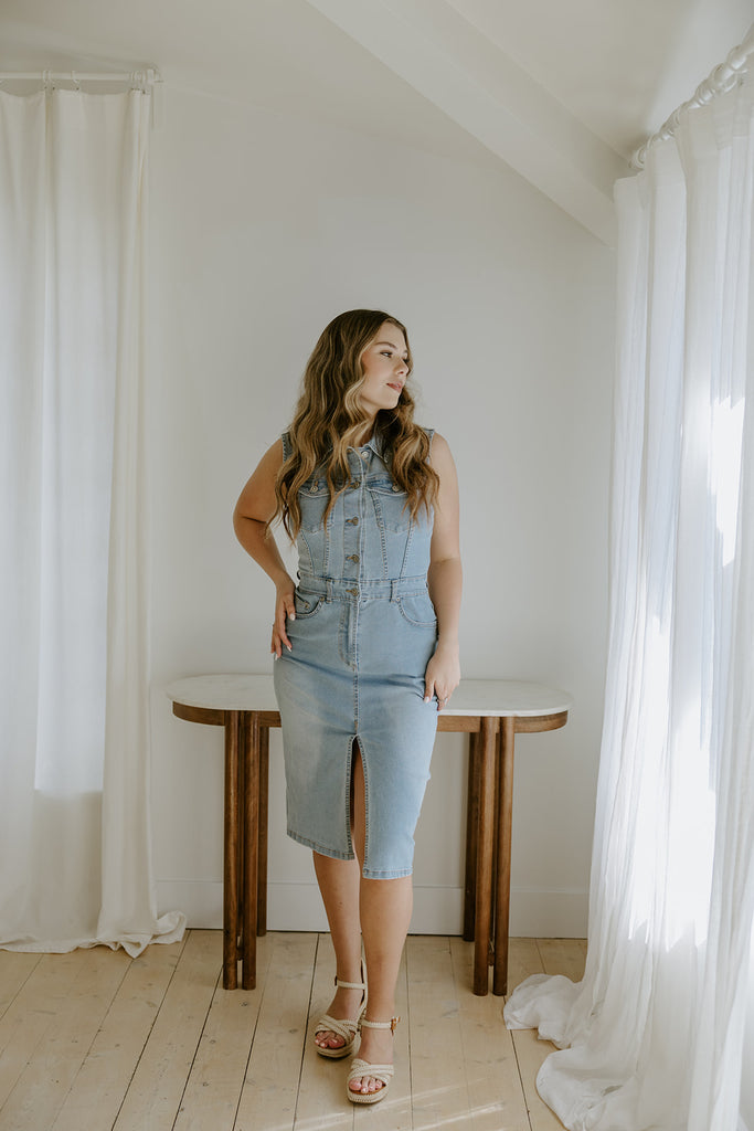 Denim Stretchy Dress - Light Blue