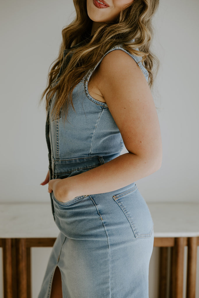 Denim Stretchy Dress - Light Blue