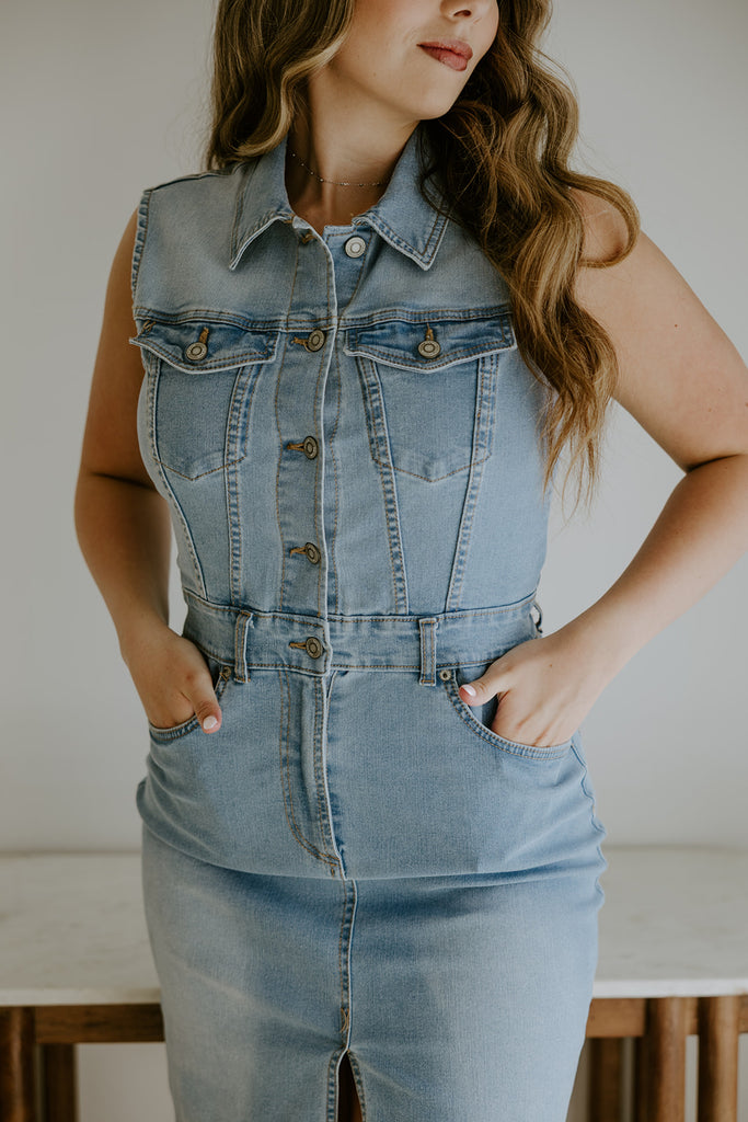 Denim Stretchy Dress - Light Blue