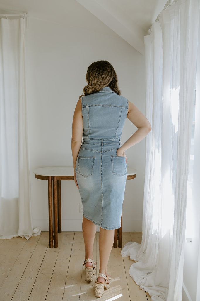 Denim Stretchy Dress - Light Blue
