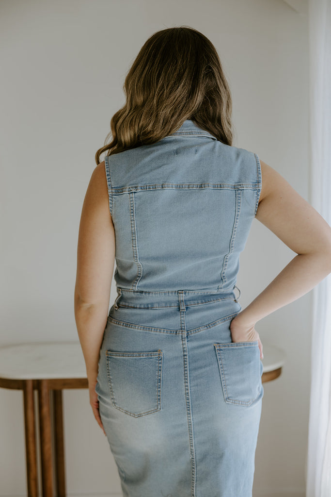 Denim Stretchy Dress - Light Blue