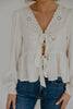 Peplum Front Tie Shirt With Embroidery - Ivory
