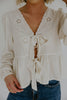 Peplum Front Tie Shirt With Embroidery - Ivory