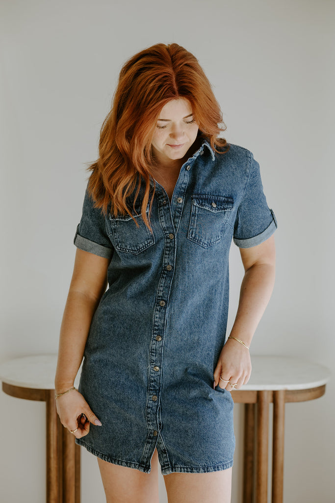 Short Denim Dress - Medium Blue