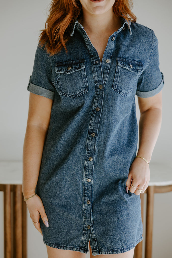 Short Denim Dress - Medium Blue