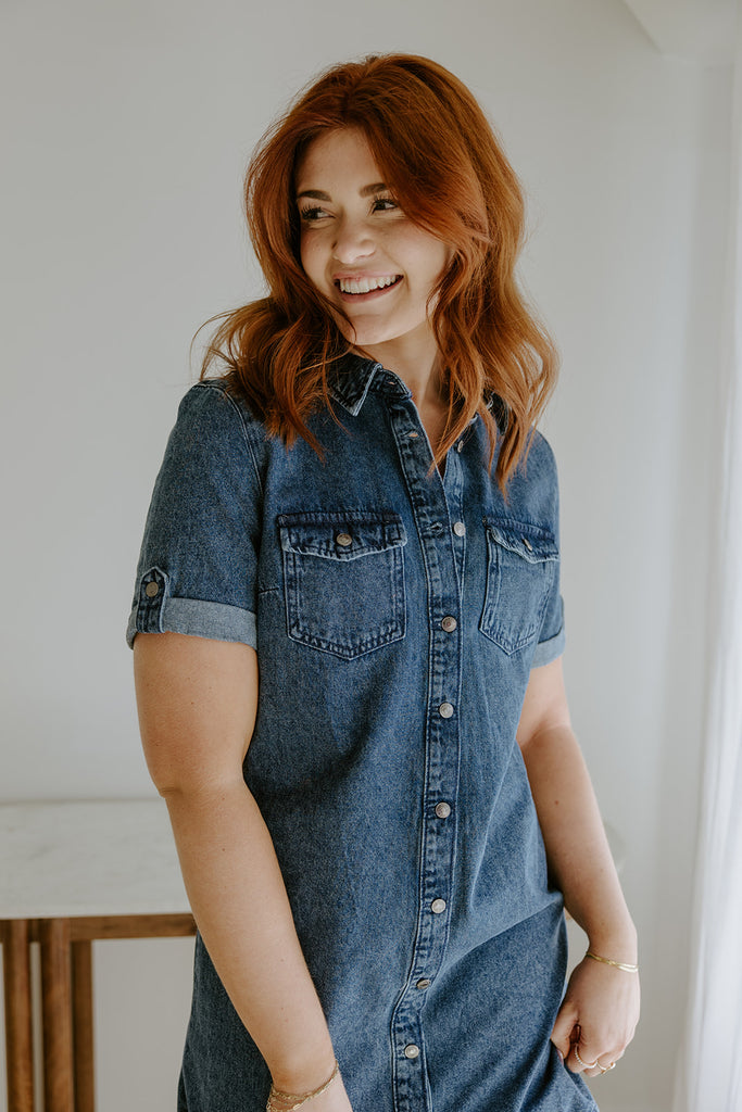 Short Denim Dress - Medium Blue