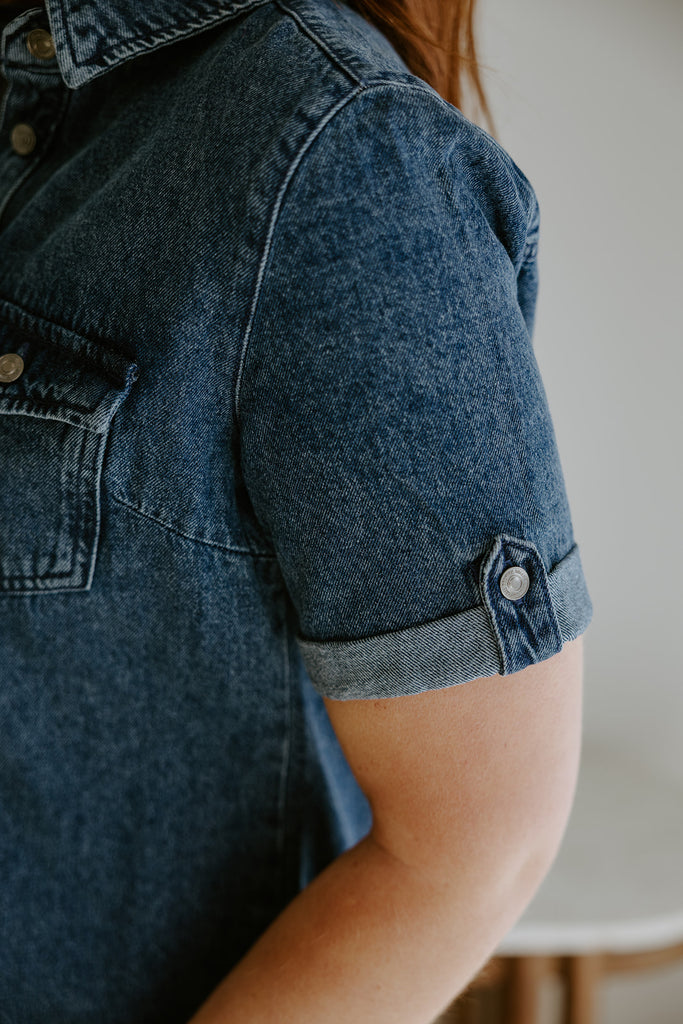 Short Denim Dress - Medium Blue