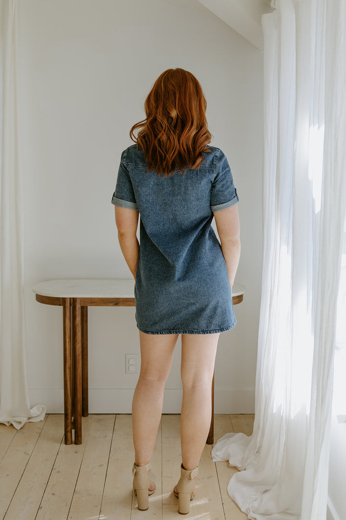 Short Denim Dress - Medium Blue