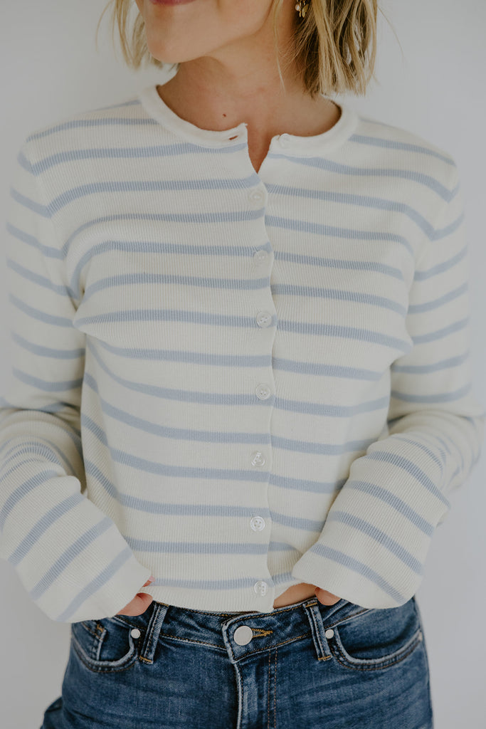 Striped Classic Cardi - Ice Blue