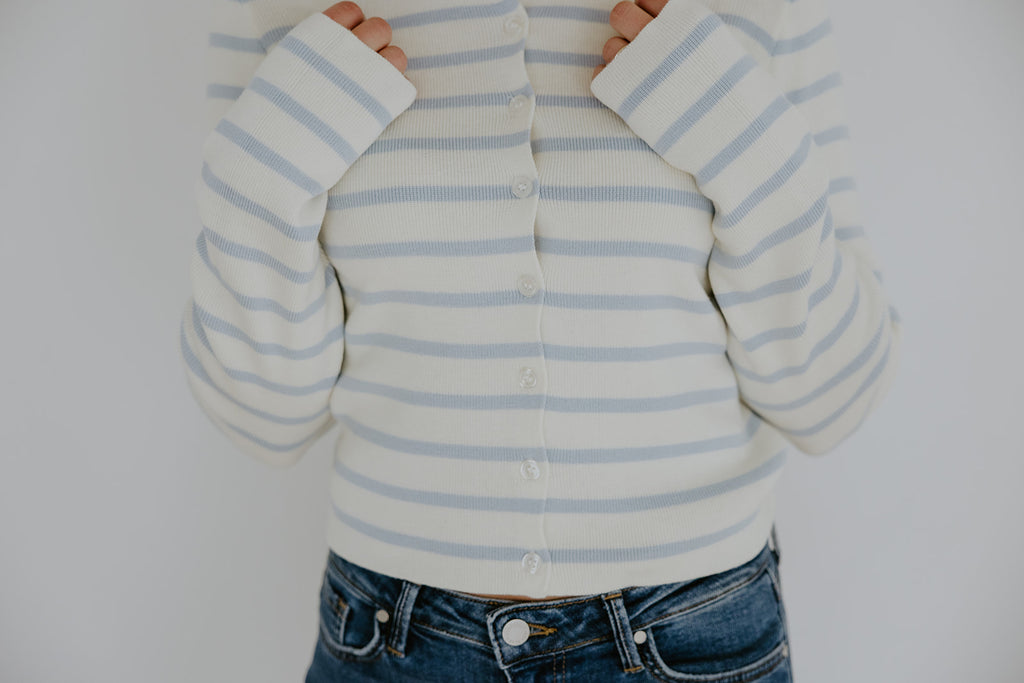 Striped Classic Cardi - Ice Blue