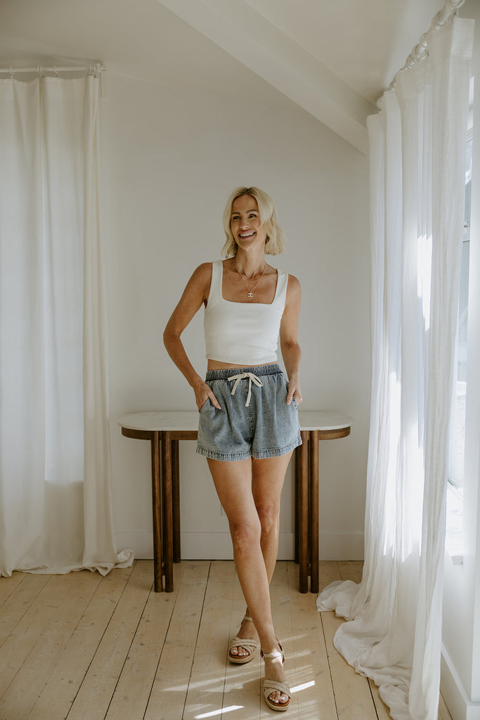 Washed Denim Shorts