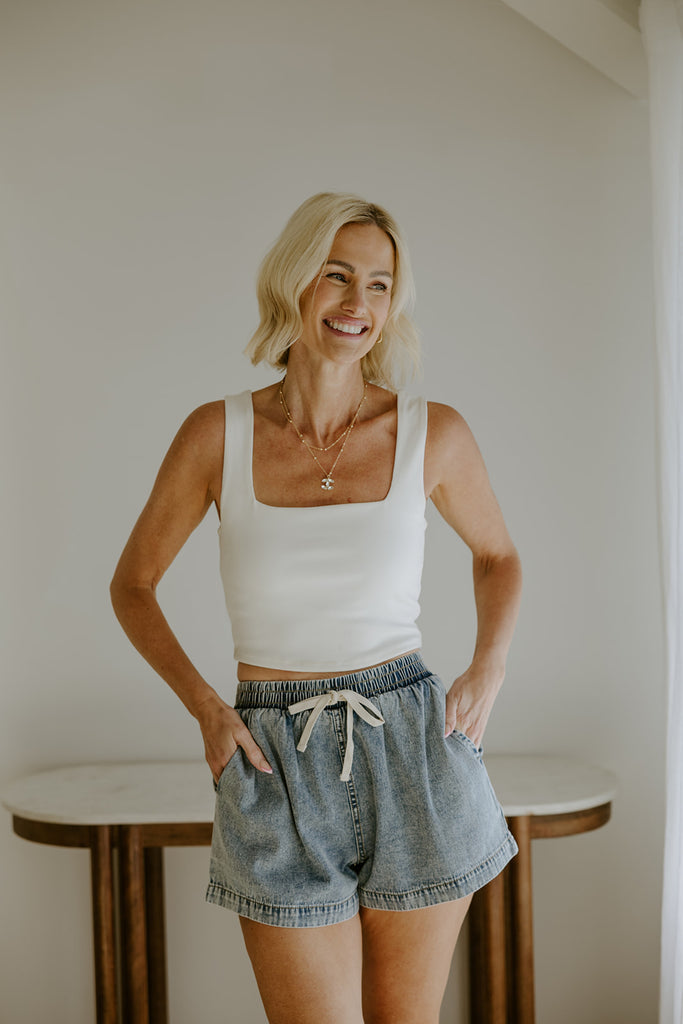 Washed Denim Shorts