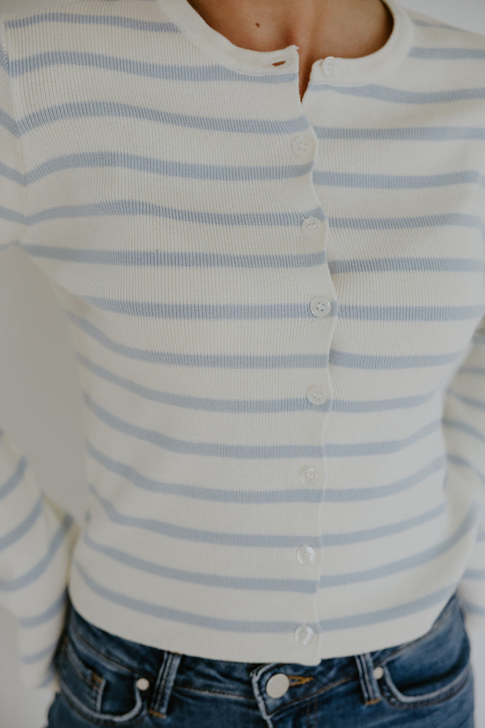 Striped Classic Cardi - Ice Blue