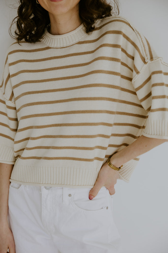 Khaki Boxy Striped Knit Sweater
