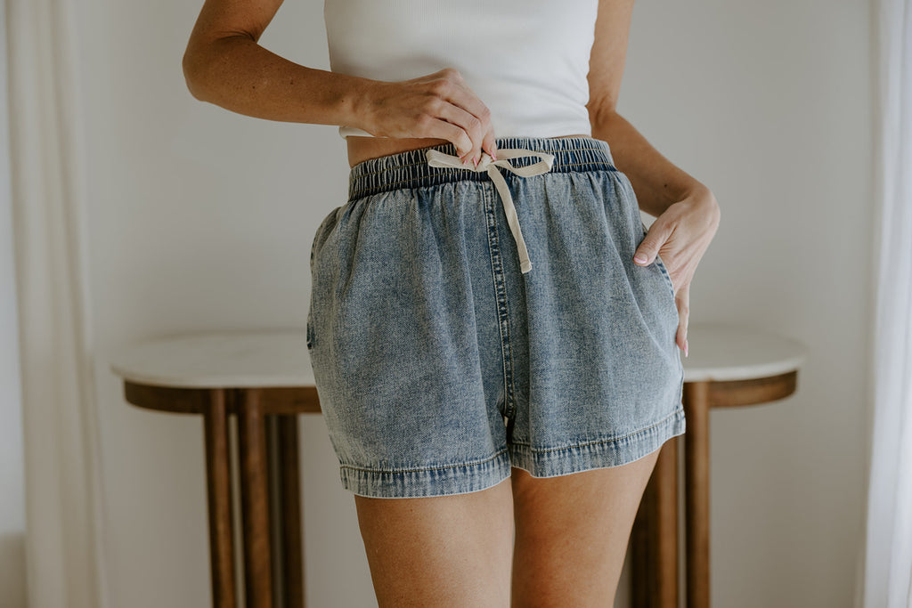 Washed Denim Shorts