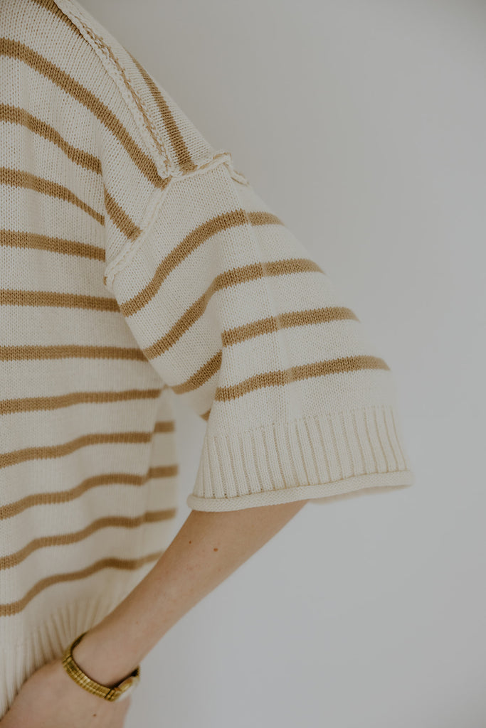 Khaki Boxy Striped Knit Sweater