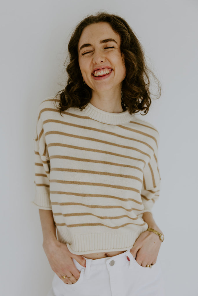 Khaki Boxy Striped Knit Sweater