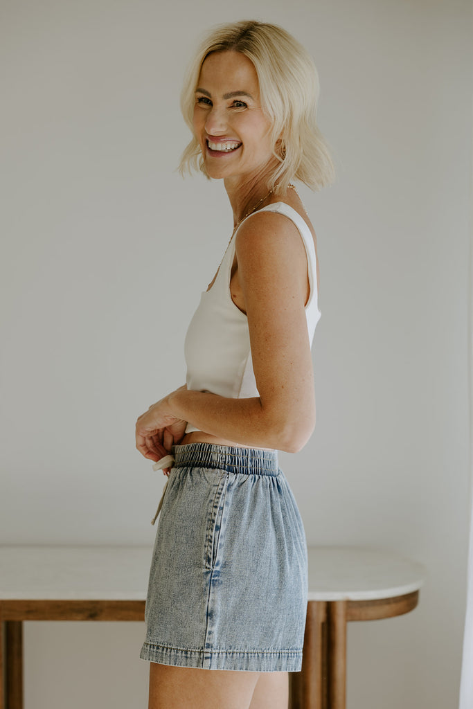 Washed Denim Shorts