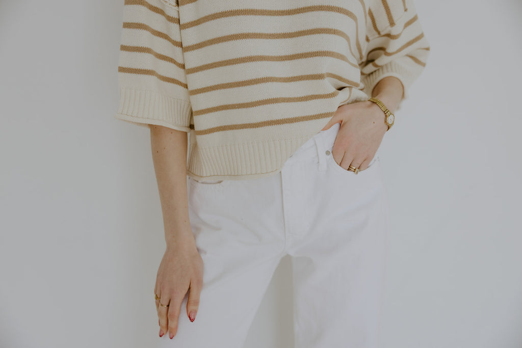 Khaki Boxy Striped Knit Sweater