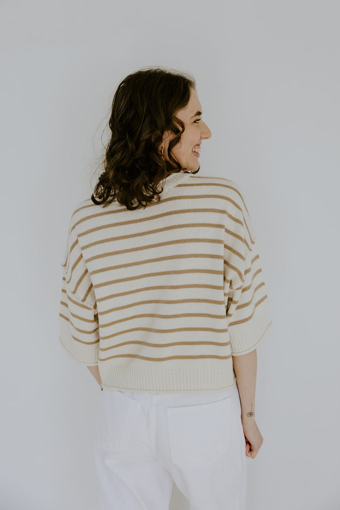 Khaki Boxy Striped Knit Sweater