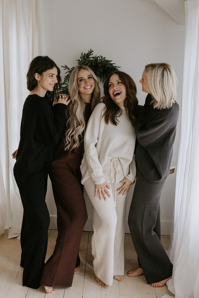 Waffle Textured Sweater & Pant Set - Cacao