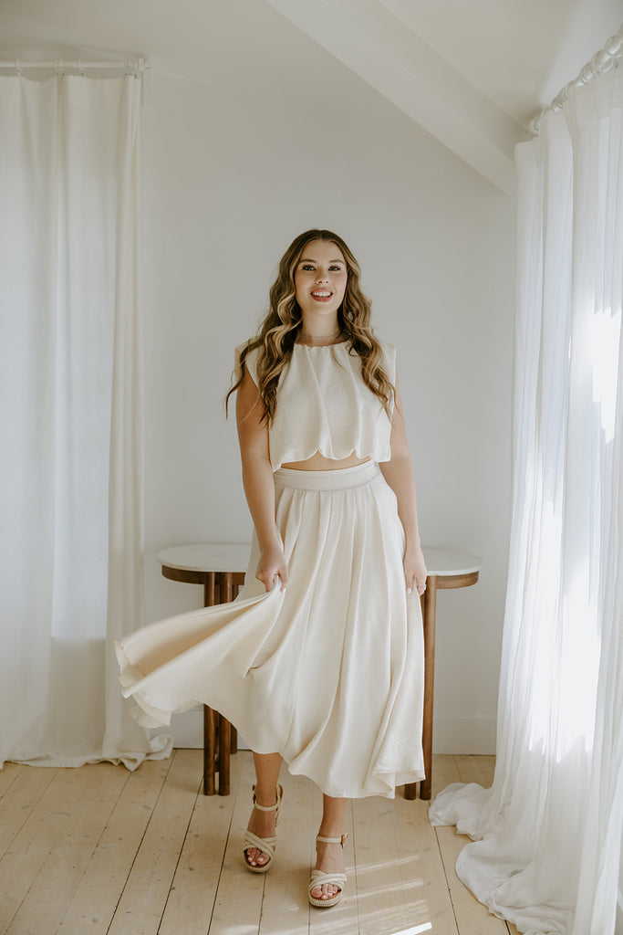 Bubble Top and Flowy Skirt Set - Natural