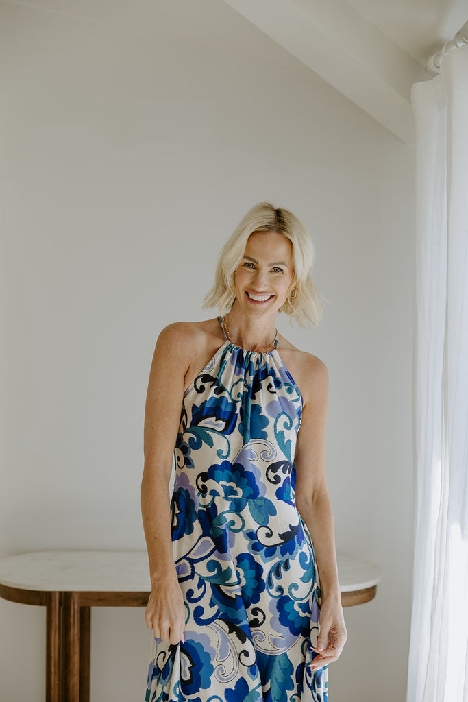 Halter Printed Maxi Dress - Blue