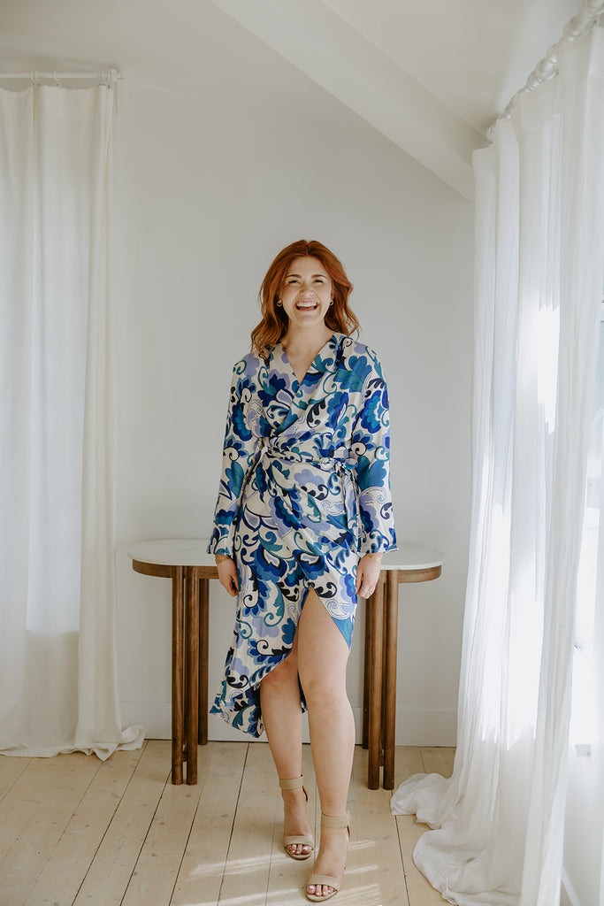 Long Sleeve Printed Wrap Dress