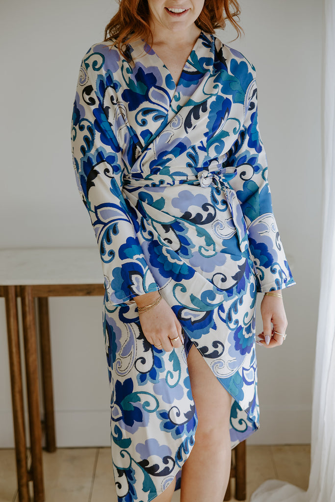 Long Sleeve Printed Wrap Dress