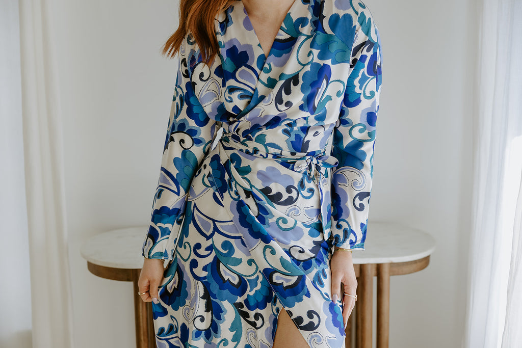 Long Sleeve Printed Wrap Dress