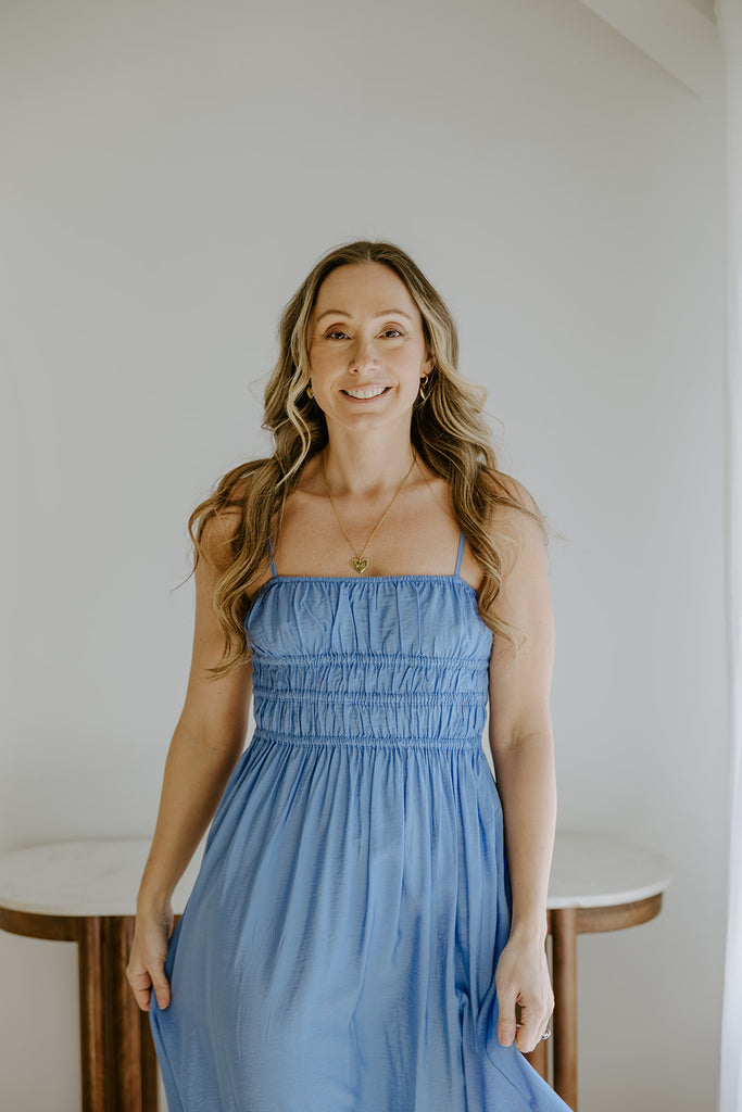 Lightweight Ruched Top Midi Dress - Blue